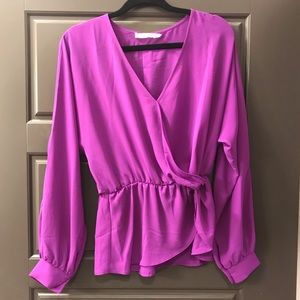 Purple Business Casual Blouse with Twist Tie
